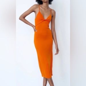 ZARA | Gathered Cut-Out Dress | Orange | NWT